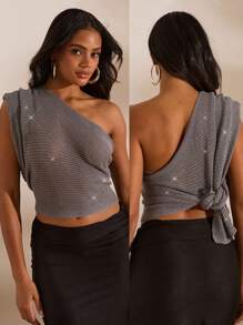 Opulessa Top poncho sexy multiusos sin espalda brillante para mujeres, ideal para vacaciones de verano en la playa, graduación, fiestas de cumpleaños, maestras, clubes nocturnos y aeropuertos - Gris - Ver 6