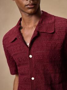 AKNOTIC Party Men's Loose Knit Cardigan, Open Front Design, Suitable For Casual Everyday Wear In Summer - Burgundy - View 4