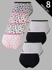 SHEIN School Girl Lingerie Tween Girl Traceable Cotton Cute Leopard Print Heart Print 8-Pack Underwear Girls Panties Set Tween Girl Underwear Set 8 Piece Panties Set Backto SchoolFashion Fall Winter