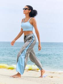 In My Nature 女士抽绳腰部撞色阔腿宽松户外裤 - 灰色 - 查看 7