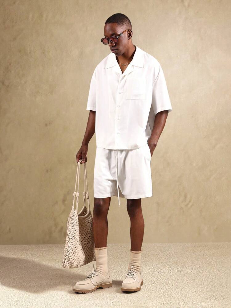 Two-Piece Boxy Short Sleeve Button Down Lounge Set