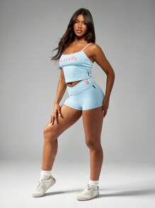 Missguided x Playboy High Performance Compression Booty Shorts Gym Dance Fitness Hotpants - Blue - View 5