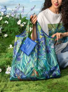 SHEIN Touch of Art 1 Túi mua sắm, túi xách, túi đi biển gấp gọn bằng polyester in họa tiết hoa diên vĩ, kèm theo một túi đựng nhỏ có dây xích hạt để treo lên túi chính. Họa tiết Van Gogh, hoa, nghệ thuật, thanh lịch, trang phục mùa hè, trang phục mùa xuân, bãi biển, kỳ nghỉ, hoa. - Nhiều màu - Xem 3