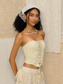 SHEIN MOD Women's Apricot Sequin Embroidered Fishbone Bustier