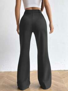 Flirla Women High Waist Flare Leg Casual Pants Fall Cloth For Women - Grey - View 2