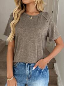 SHEIN LUNE Apricot Color Short Sleeve Simple Casual Women T-Shirt, Spring/Summer