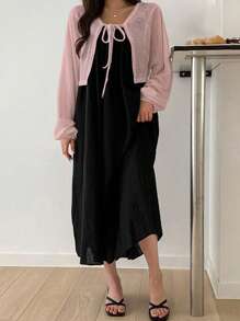 DAZY Damen Bindegürtel einfarbige Strickjacke, kann über einem T-Shirt getragen werden, Damen Langarm Tops für den Sommer