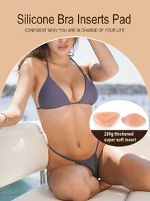 SHEIN Miếng lót áo ngực tam giác tích hợp silicon màu nude cỡ lớn, 280g - Màu be - Xem 1