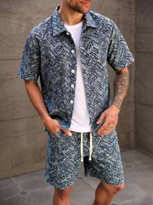 Manfinity Homme Conjunto de camisa y pantalones cortos para hombres, de moda para el verano