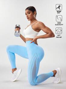 Seamluxe SHEIN Sport Einfarbige Yoga-Leggings mit hoher Taille für Damen, Cut Out