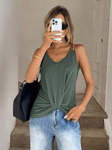 SHEIN LUNE Top en contraste geométrico cinta correa ancha - Verde - Ver 3