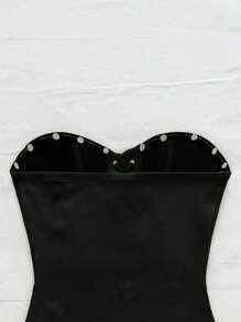 Soleia 性感吊带绒面铆钉解构短款上衣，假日，约会，下午茶，度假，音乐节，波西米亚风，海滩，夏季黑色紧身胸衣上衣黑色系带紧身胸衣西部紧身胸衣 - 黑色 - 查看 6