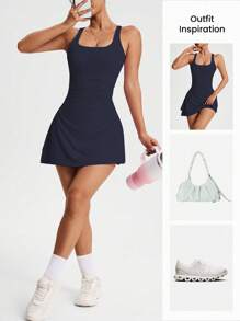 CourtClass 女式纯色无袖露背运动连衣裙