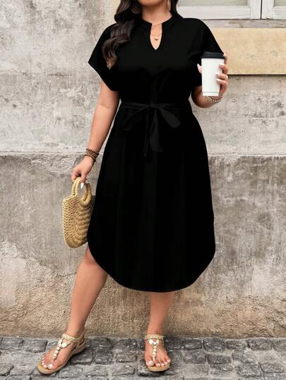 EMERY ROSE Vestido casual de playa para mujeres de talla grande color negro liso, apto para el verano