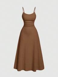 SHEIN MOD Brown Minimalist Versatile Romantic Women Dress