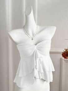 SHEIN Unity Áo Crop Top xoắn kép đa năng lãng mạn - trắng - Xem 3