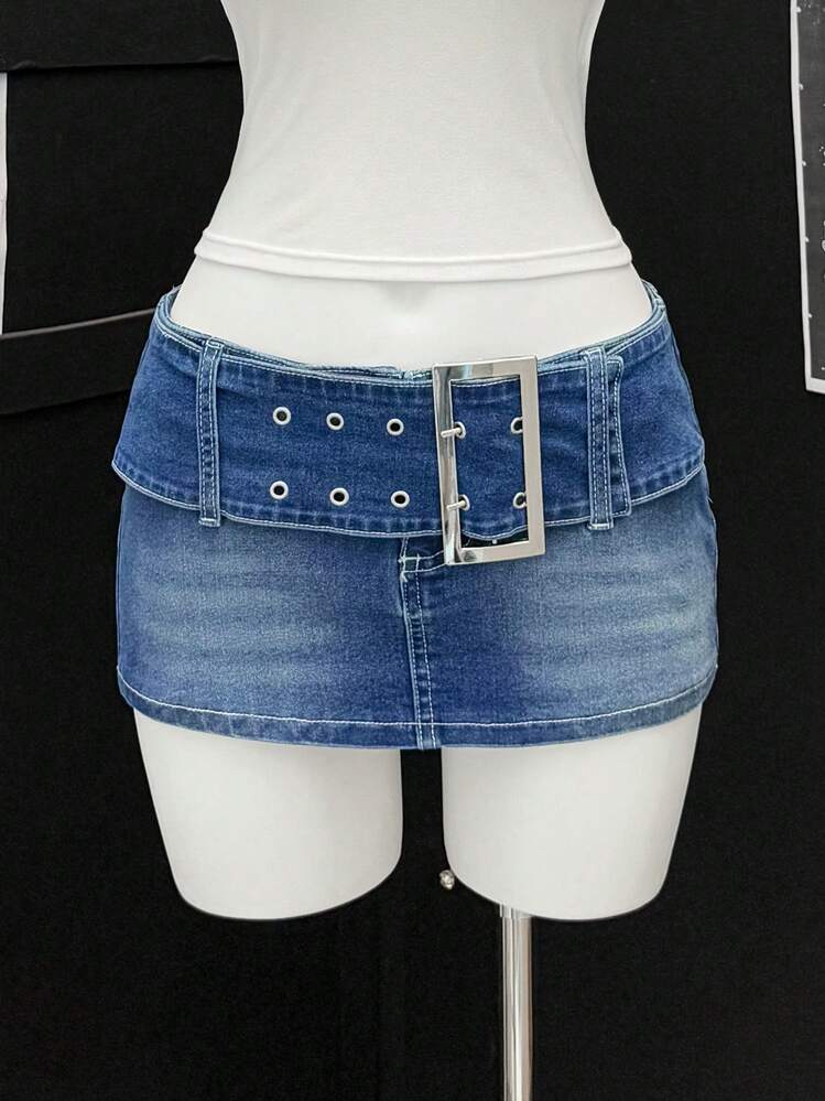 EgrlEra Falda vaquera de talle bajo con cintura ancha