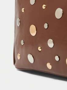 SHECARRY 女士手提包，手提包，时尚，优雅，简约，个性，百搭，经典，金银铆钉，适合通勤、办公、约会、日常、购物、下午茶 - 棕色 - 查看 7