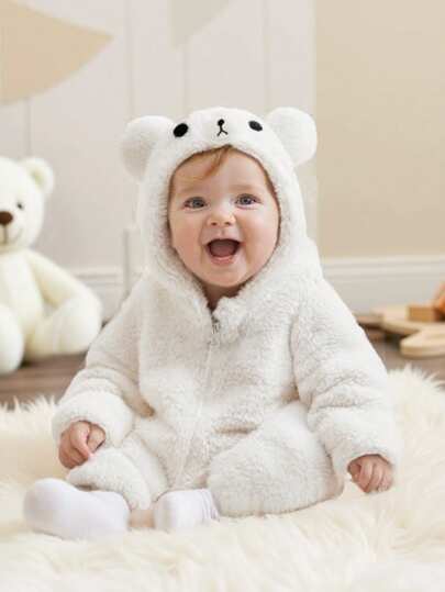 SHEIN 新生儿可爱有趣的白熊设计服装，适合节日、庆典、派对、拍照和日常穿着，秋冬季