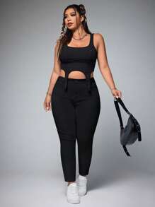 SHEIN ICON Quần Jeans Skinny Fit Màu Trơn Đa Năng Cỡ Lớn - màu đen - Xem 4