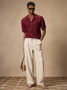 AKNOTIC Party Men's Loose Knit Cardigan, Open Front Design, Suitable For Casual Everyday Wear In Summer - Burgundy - View 3