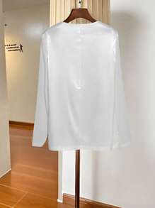 SHEIN Clasi 女式纯色长袖前开式休闲宽松常规开衫 - 白色 - 查看 2