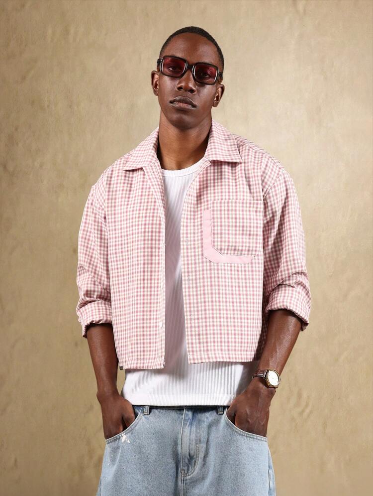 Camicia classica a maniche lunghe con bottoni e stampa a quadri