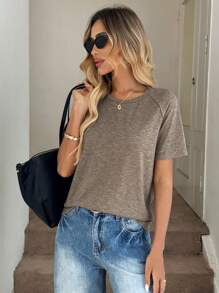 SHEIN LUNE Apricot Color Short Sleeve Simple Casual Women T-Shirt, Spring/Summer