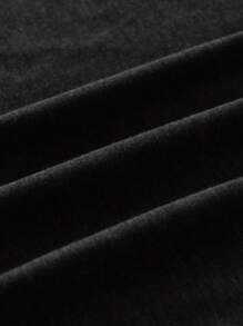 INAWLY Camiseta casual de mujer de manga corta con cuello asimétrico y unicolor - Negro - Ver 3