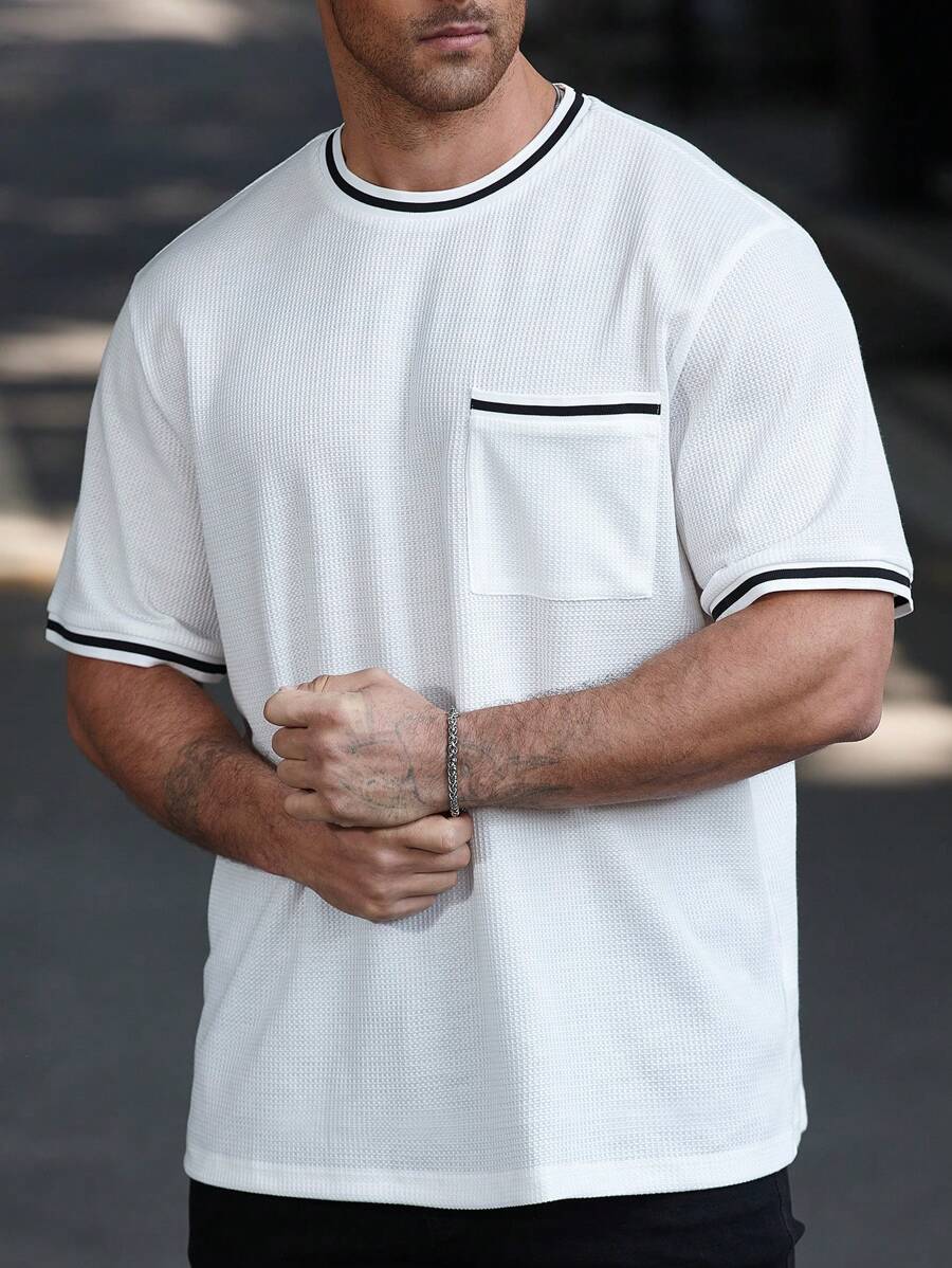 Manfinity Homme 大码男式休闲简约撞色边饰短袖 T 恤