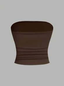 SHEIN EZwear 3 件套女士休闲褶皱修身背心，黑色/棕色/白色，夏季 - 彩色 - 查看 5