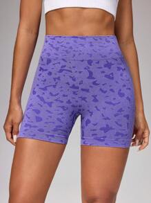 SHEIN 1 Stück Basic Kurze+Feuchtigkeitsableitender Stoff/Kontrastdesign/Einfarbig/Lila+Nahtlose Sport Shorts, geeignet für Fitness, Yoga Training Shorts