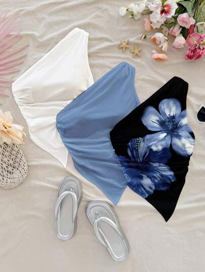 Soleia 3 件套加大码女式花卉印花上衣套装，适合夏季、度假、海滩、返校、机场