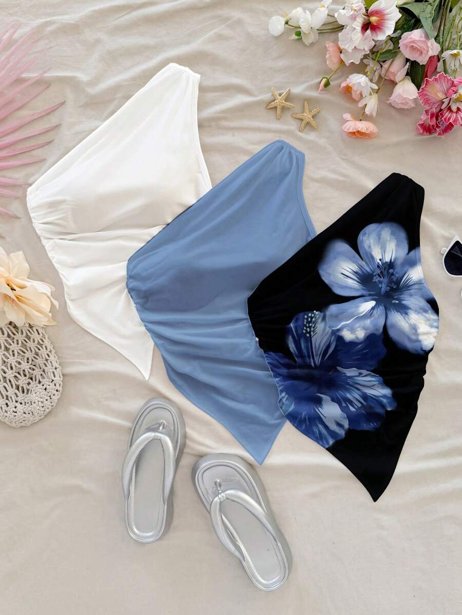 Soleia 3 件套女式花卉印花上衣,适合夏季、度假、海滩、返校、机场沙滩装 - 彩色 - 查看 1