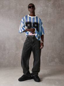 SUMWON 复古大学号码球衣T恤 网眼透气 宽松棒球迷运动服 男女通用 学院风 街头时尚 夏季休闲 - 淺藍色 - 查看 5