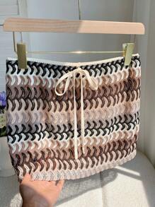 Comfortcana 大码休闲彩色条纹系带A字裙