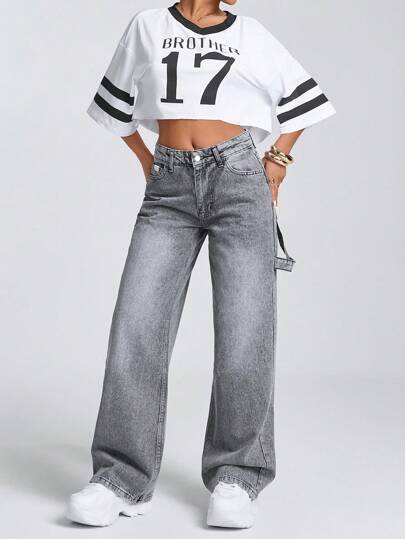 EURMUSE 100% Cotton WIDE LEG GREY LOW WAIST JEANS Baggy Jeans Oversized Jeans Loose Jeans Boyfriend Jeans Mom Jeans