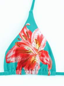 Swim Oasis 2025 休闲度假细肩带三角比基尼上衣、侧系带三角下装和长网纱裙女士夏季泳装三件套 - 彩色 - 查看 3