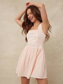 WESTFADE Gingham Check Square Neck Lattice Trim Front Bow Tie Back Sleeveles Fit & Flare A-Line Mini Apron Dress Summer Sun Dress Nashville Country Western Cowgirl Concert Outfit Boho Beach Vacation - Multicolor - View 5