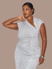 MUSERA Plus Size Short Sleeve Fitted Cut Out Ruched Fitted Top Casual, Spring, Cute, Cool Girl, Casual, Summer