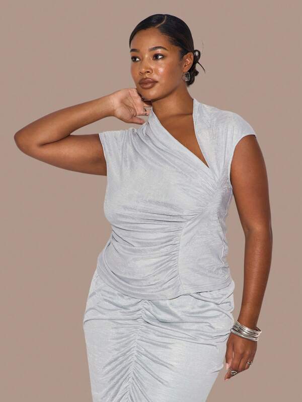 MUSERA Plus Size Short Sleeve Fitted Cut Out Ruched Fitted Top Casual, Spring, Cute, Cool Girl, Casual, Summer