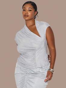 MUSERA Plus Size Short Sleeve Fitted Cut Out Ruched Fitted Top Casual, Spring, Cute, Cool Girl, Casual, Summer