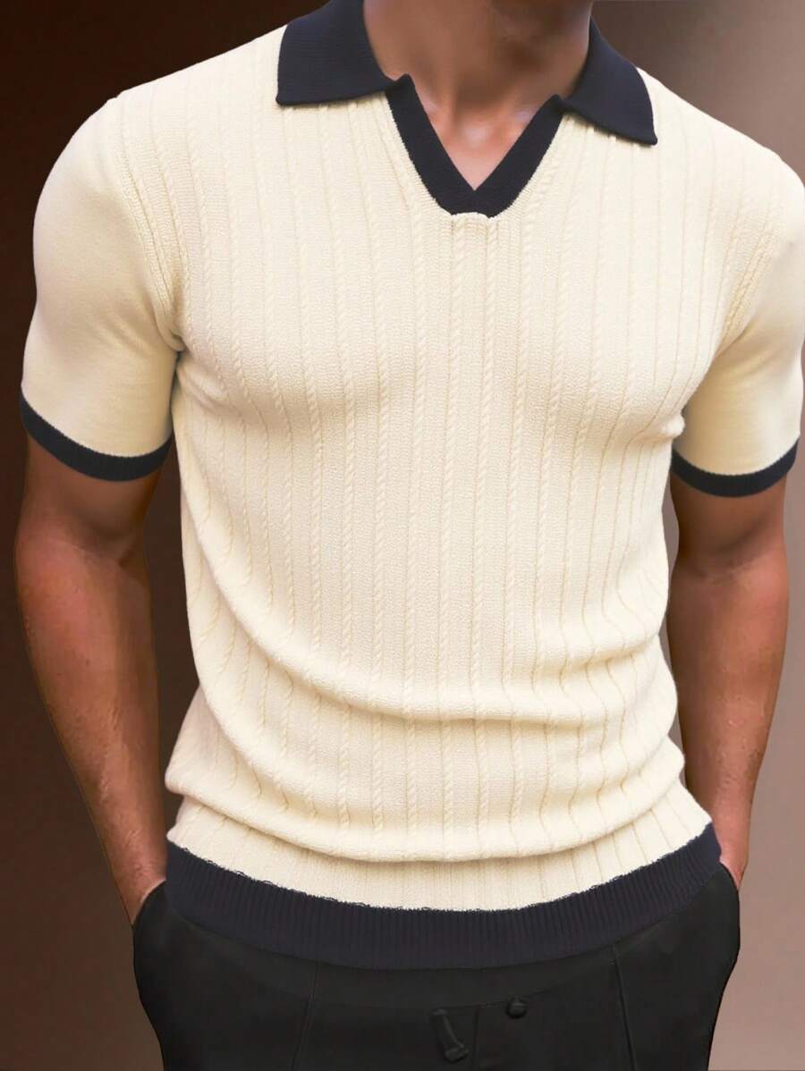RueChic Men Textured SS Fashion Regular Polo Shirt - Beige - View 1