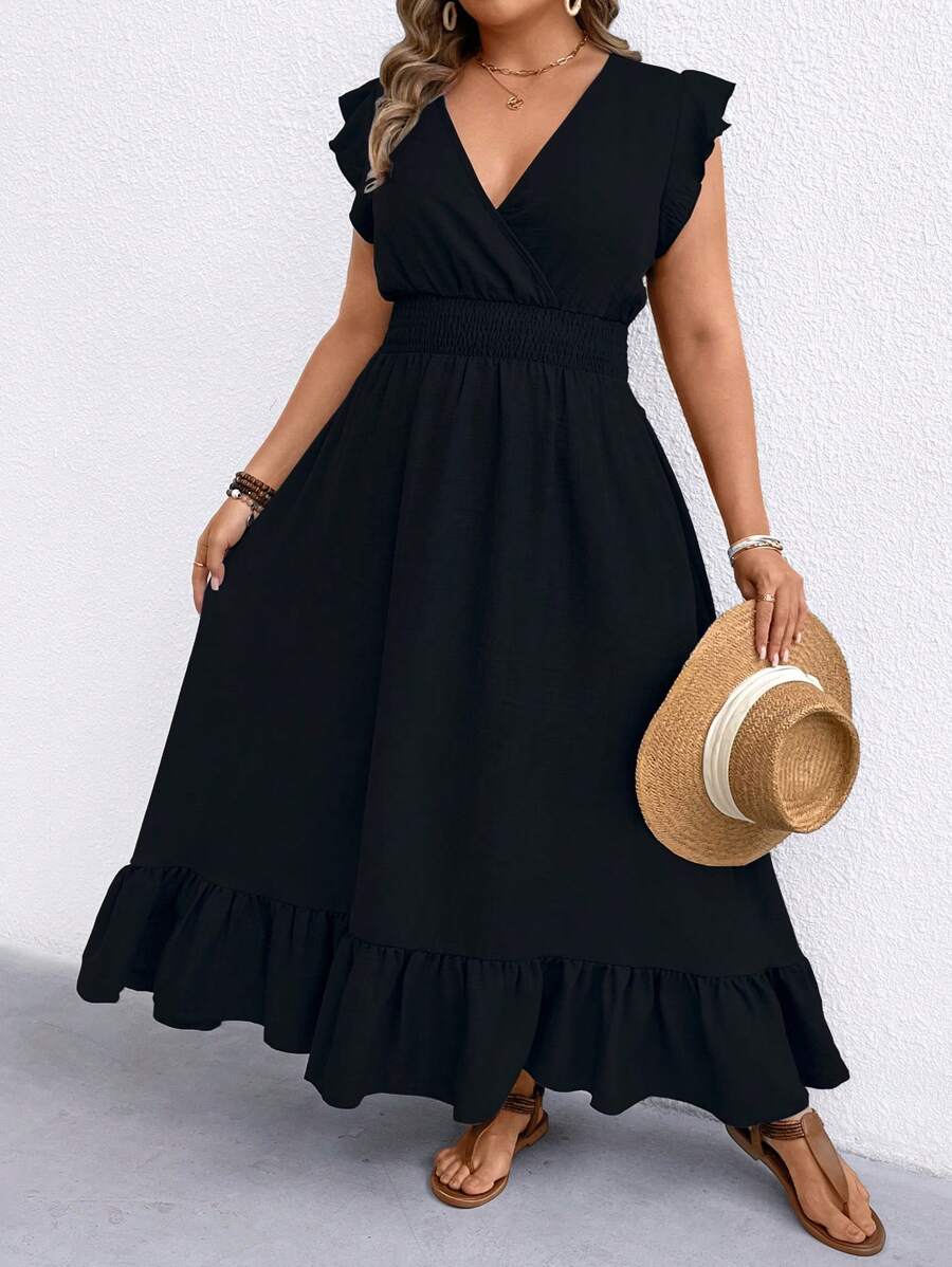 SHEIN Clasi Plus Size Women Bohemian Style Backless Maxi Dress, Print, Beach Resort Wear, Spring/Summer - Black - View 1