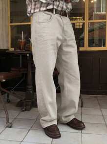 DAZY Quần Jeans Denim Đơn Giản Thời Trang Thường Ngày Màu Trơn Cho Nam - Màu be - Xem 3