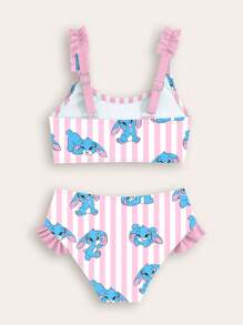 SHEIN GraphicGems Young Girls Striped Cartoon Print Bikini Set, Beach Vacation Bathing Suits For Kids Bathing Suit Set Kids Bathing Suits For Girls One Price Bathing Suits For Girls Young Girls Bikini Sets Girls Swim Set