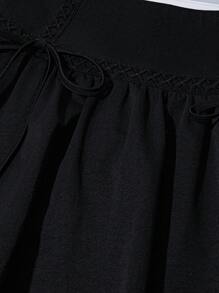 Seusyu Women's Black High Waist Lace Trim Bowknot A-Line Mini Skirt - Black - View 3