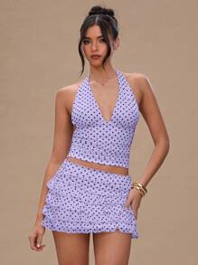 SHEIN BAE 女式波点印花多层荷叶边下摆短裙，春夏