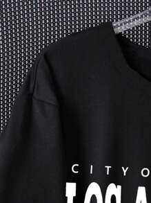 Teenage Boys' Casual Simple Letter Print Round Neck Short Sleeve T-Shirt, Suitable For Summer Wear