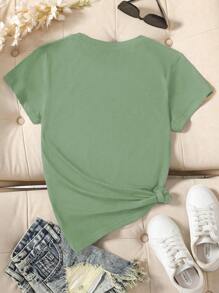 Women's Beach Fashionable Chrysanthemum Floral Print Round Neck T-Shirt - Green - View 2